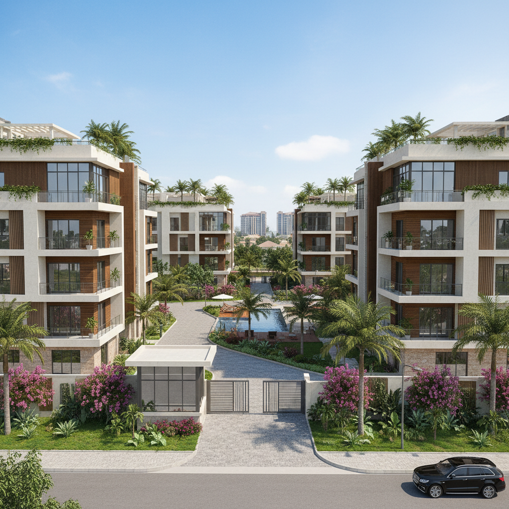 Contemporary upscale residential property development in Nigeria with tropical landscaping